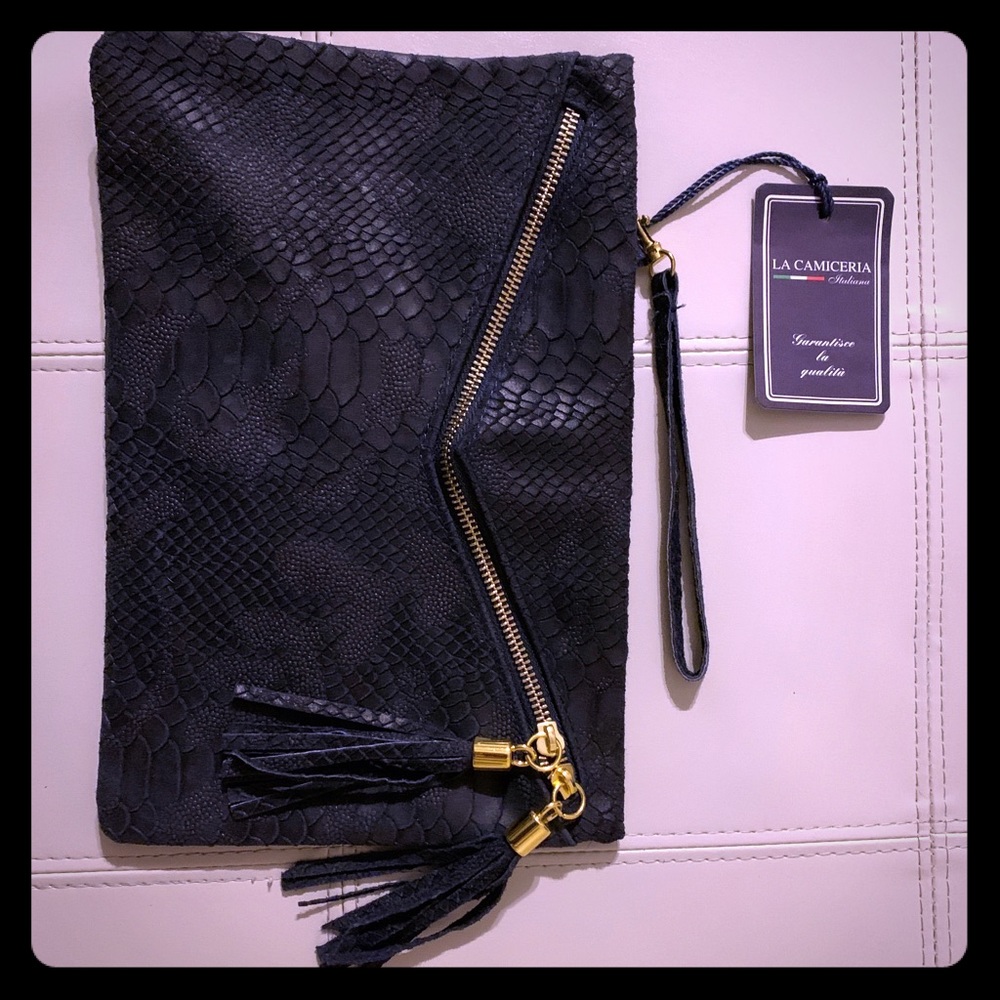 Italian Navy leather wristlet